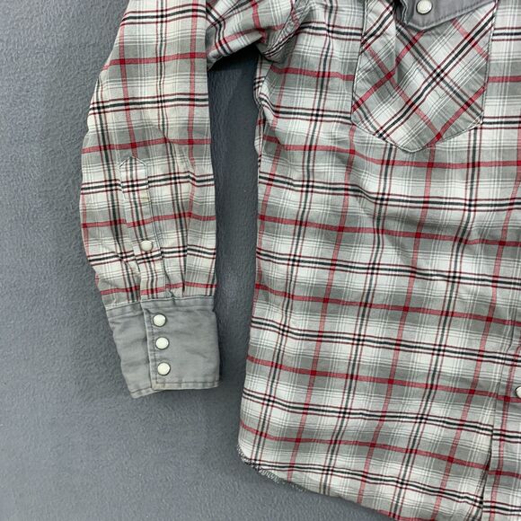 Wrangler Mens Western Shirt Large Gray‎ Pearl Snap Canvas Plaid - Picture 8 of 15